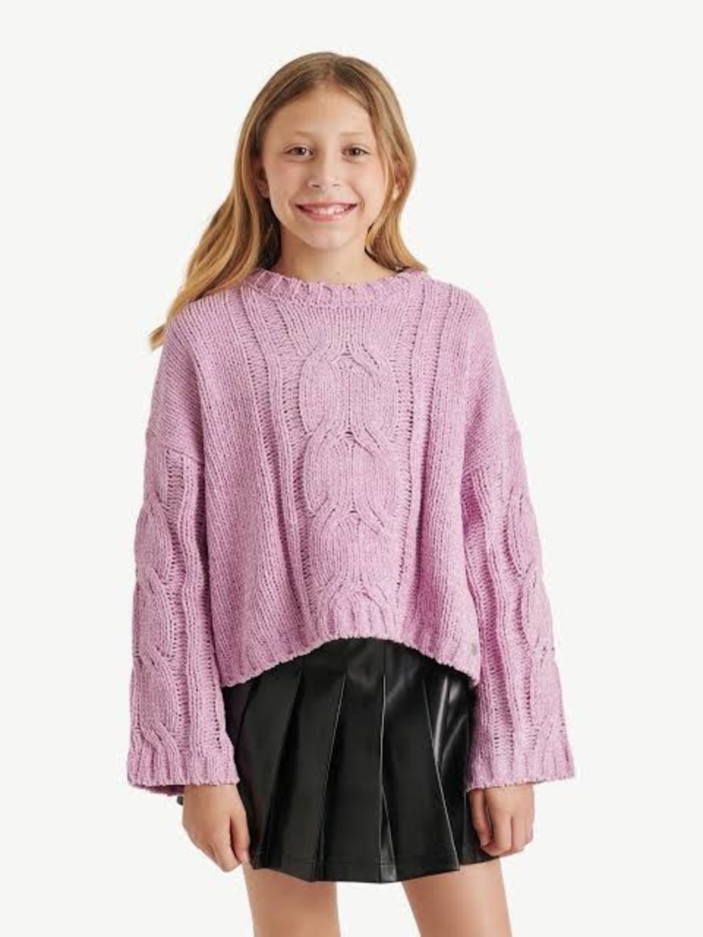Justice Lilac Cable Knit Crewneck Sweater